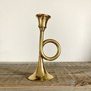 Small brass bugle candlestick